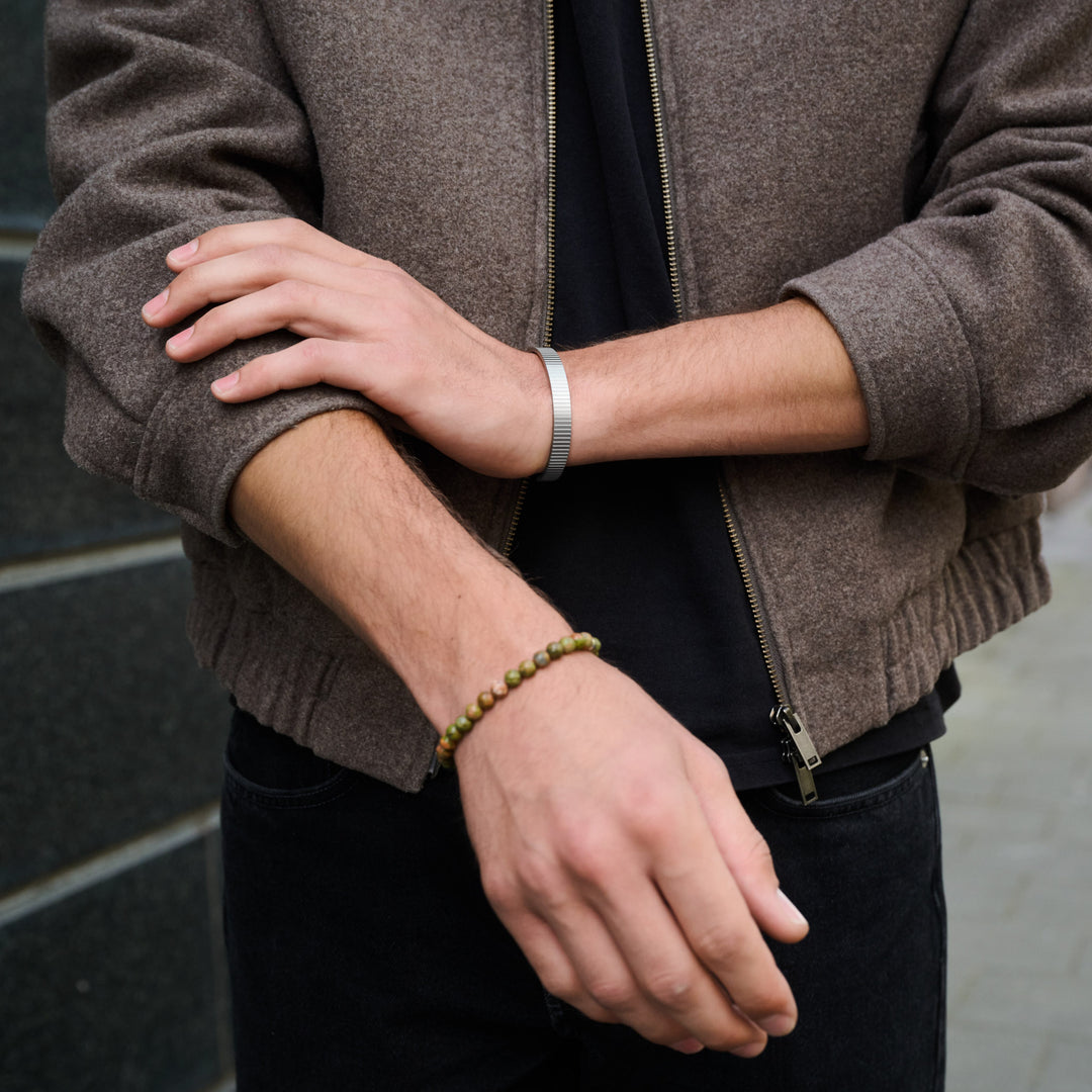 Tage - リブ付きバングルブレスレット ステンレススチール