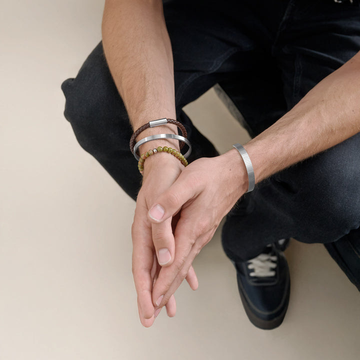 Tage - リブ付きバングルブレスレット ステンレススチール