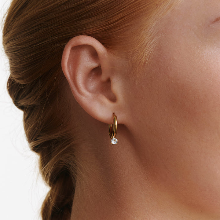 オライン - クリスタルフープイヤリング ステンレススチール