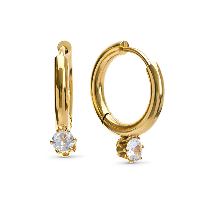 オライン - クリスタルフープイヤリング ステンレススチール