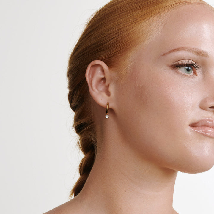 オライン - クリスタルフープイヤリング ステンレススチール