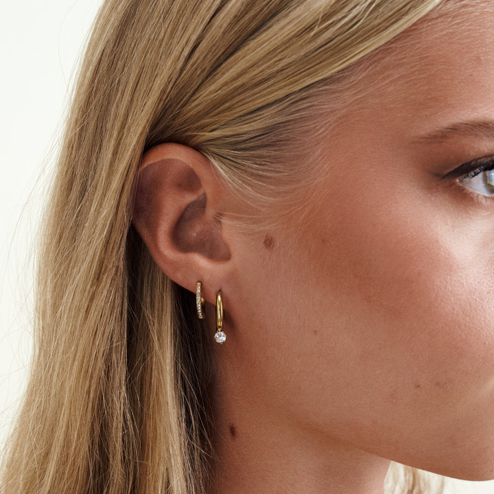 オライン - クリスタルフープイヤリング ステンレススチール