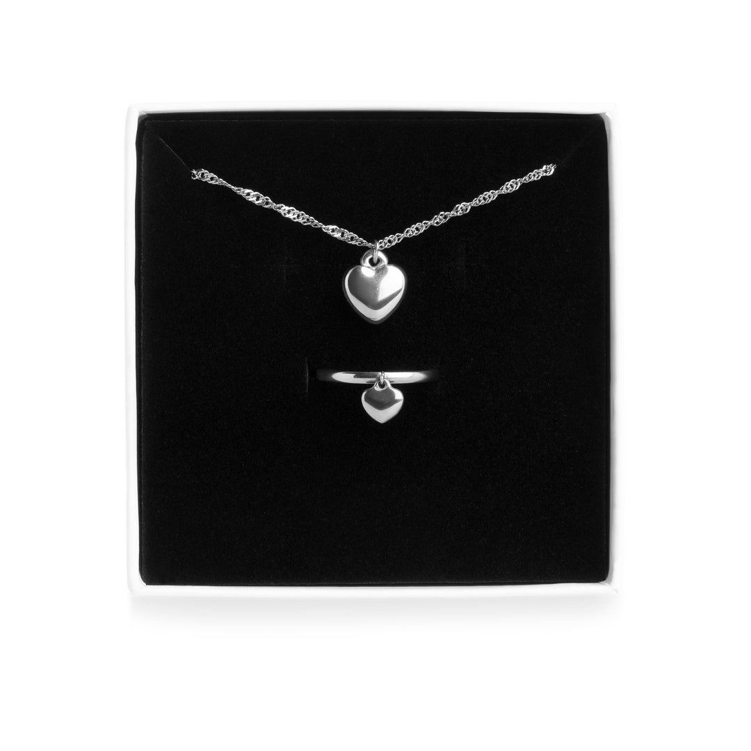 ハートネックレス＆リングセット ステンレススチール