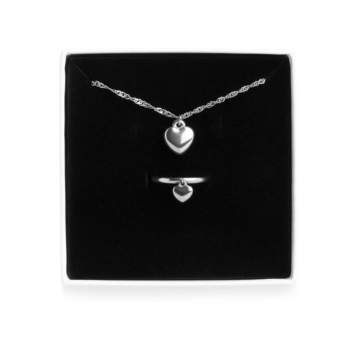 ハートネックレス＆リングセット ステンレススチール