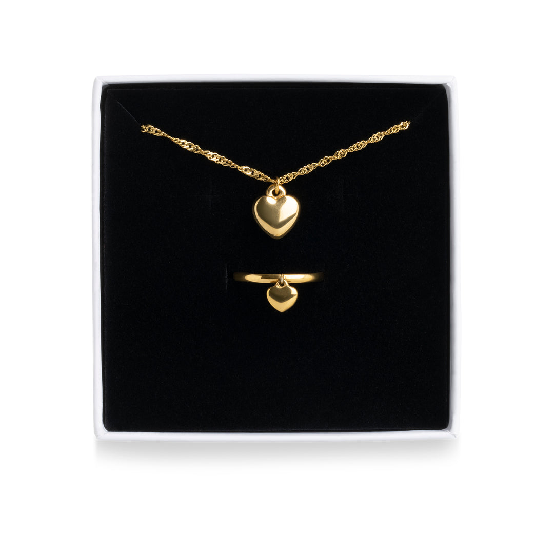 ハートネックレス＆リングセット ステンレススチール