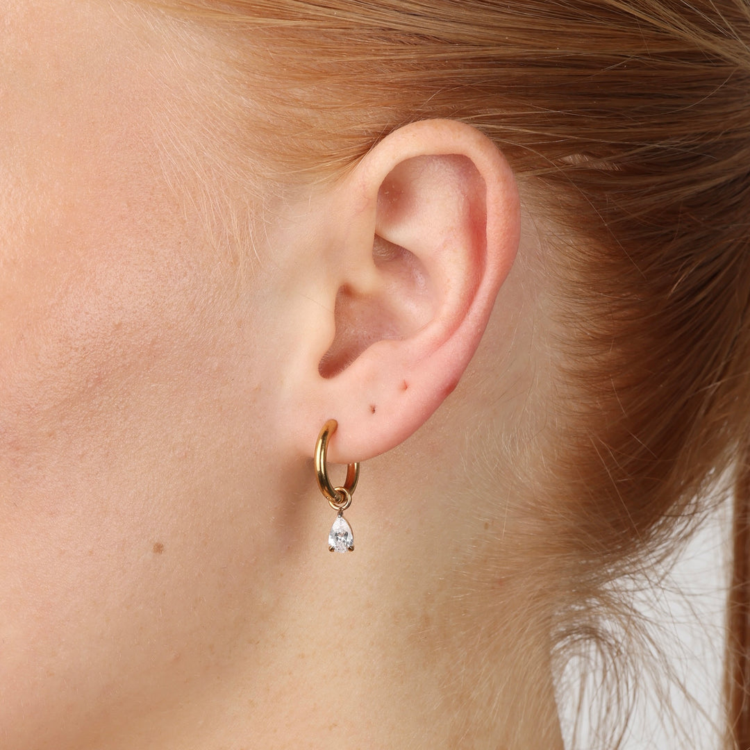 エル - クリスタルフープイヤリング ステンレススチール