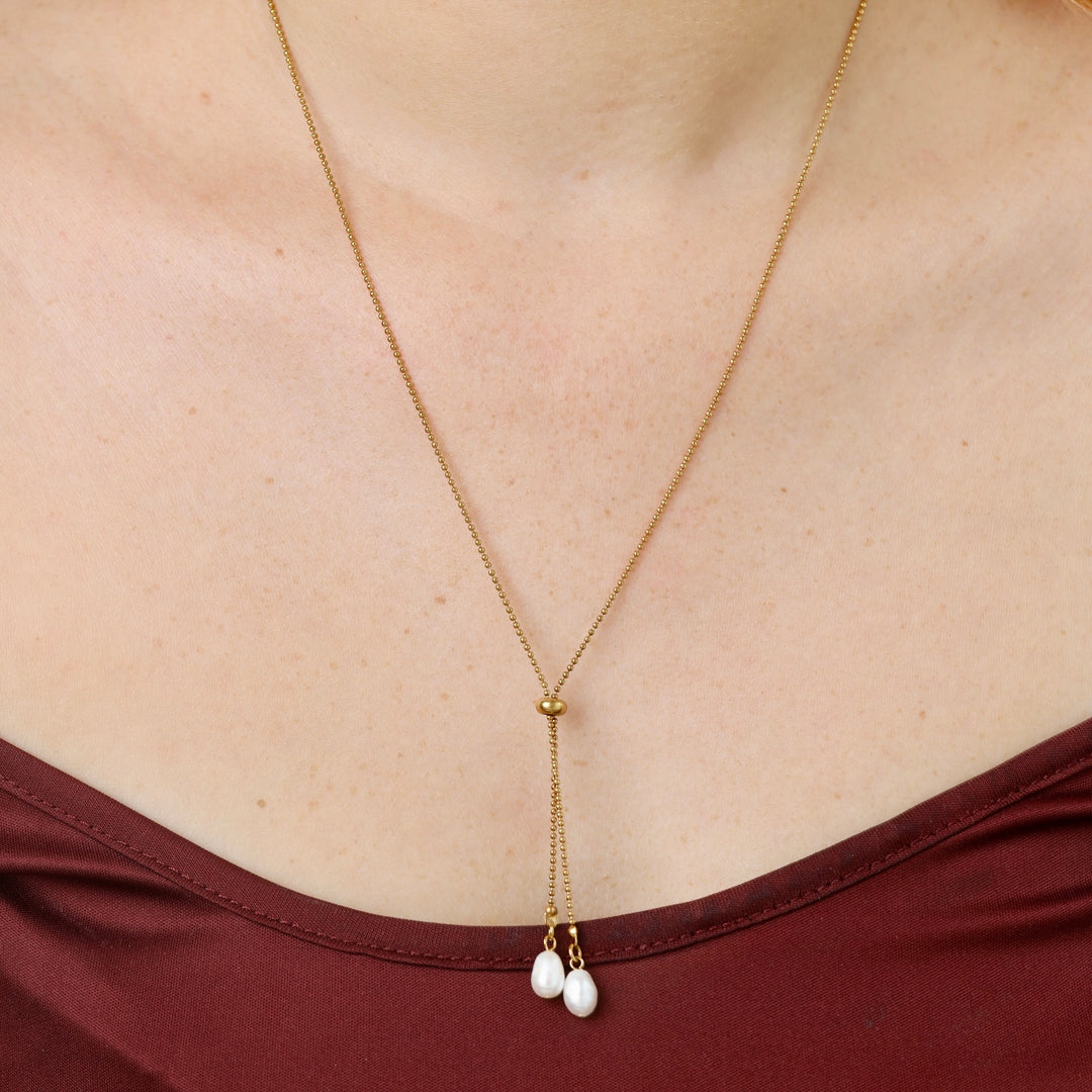 バルブロ - ラリアットパールネックレス ステンレススチール