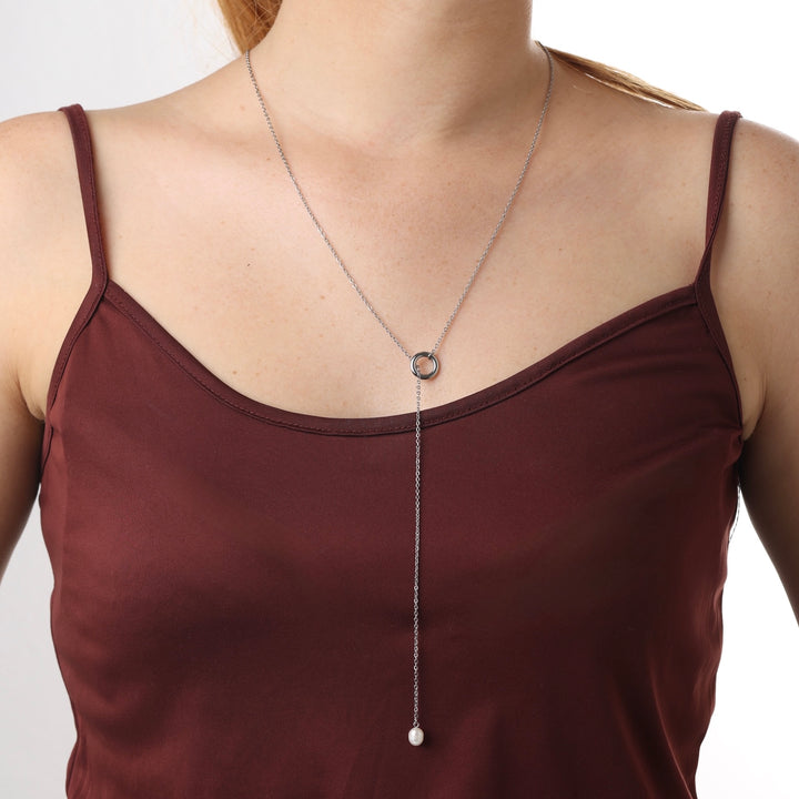Boel - Lariat Pearl Necklace Stainless Steel